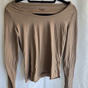 No Boundaries Brown Fitted Long Sleeve Blouse